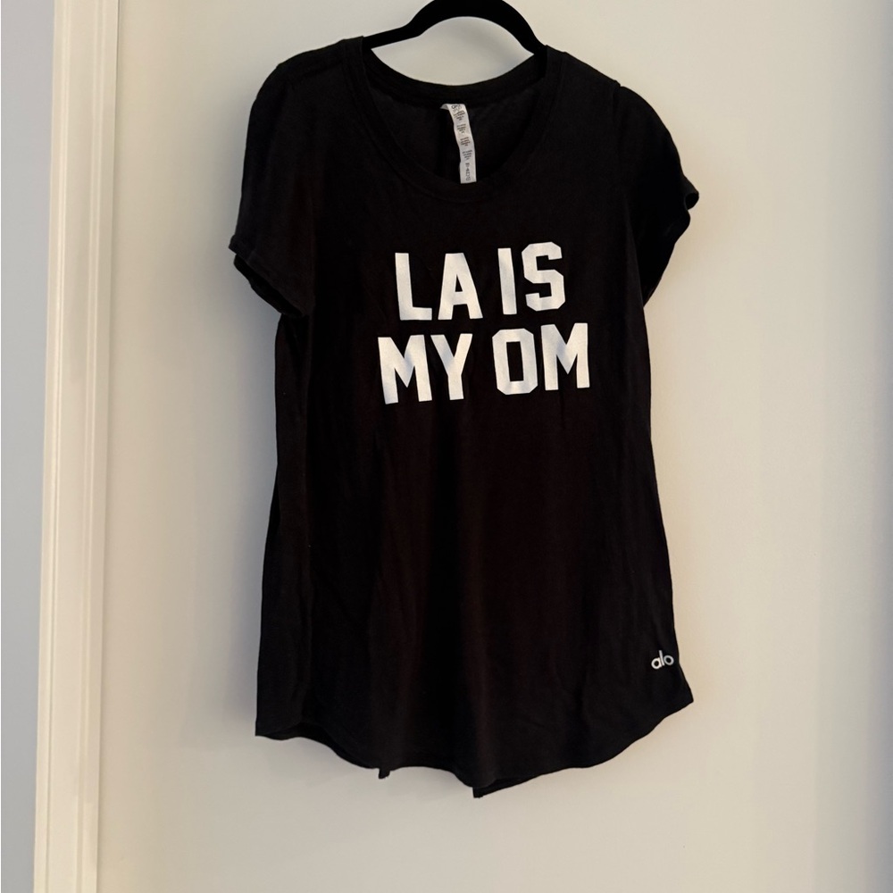 ALO Yoga Black Tee with White Print